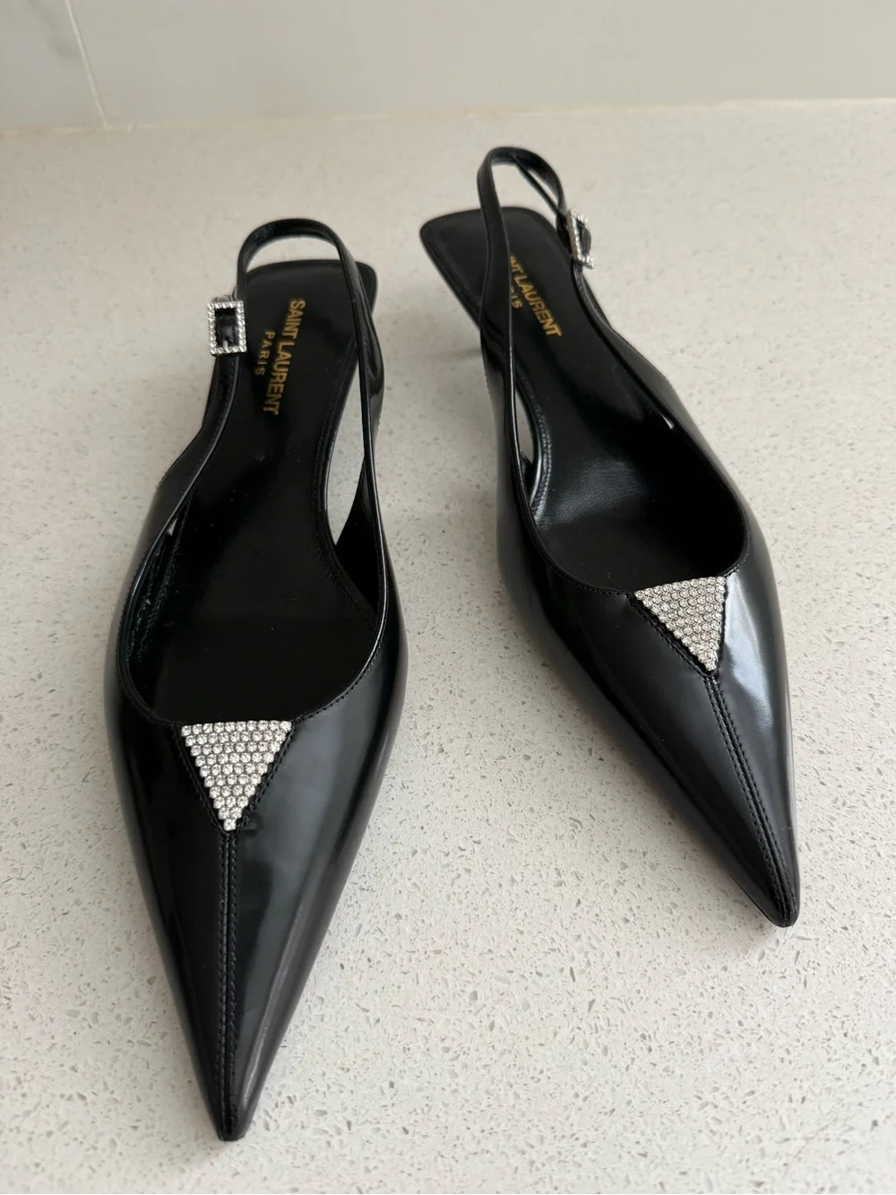 Saint Laurent Cherish Kitten Heel Black Leather Slingback EU 38.5 US 8.5 - Picture 4 of 12